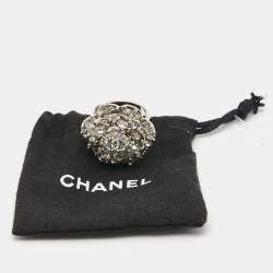 Pre Owned Chanel Camelia Crystals Silver Tone Ring Size 50