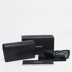 Pre Owned Chanel Black/White Gradient 5422B Logo Crystals Butterfly Sunglasses
