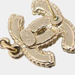 Chanel Gold Plated, Artificial Pearl CC Dangle Earrings