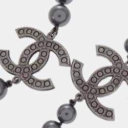 Chanel Silver Artificial Pearl Chain Necklace 