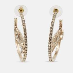 Chanel Strass Crystals Gold Tone Hoop Earrings
