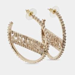 Chanel Strass Crystals Gold Tone Hoop Earrings