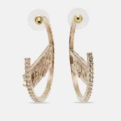 Chanel Strass Crystals Gold Tone Hoop Earrings
