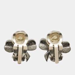 Chanel  CC Clover Leaf Crystals Gunmetal Tone Clip On Earrings