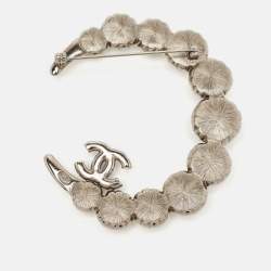 Pre Owned Chanel CC Resin Crystal Moon Silver Tone Brooch