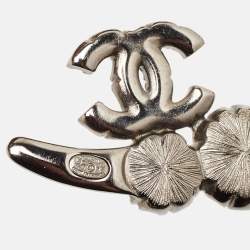 Pre Owned Chanel CC Resin Crystal Moon Silver Tone Brooch