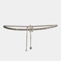 Pre Owned Chanel Camellia Enamel Silver Tone Chain Belt