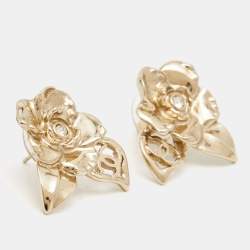 Pre Owned Chanel CC Flower Crystals Gold Tone Earring