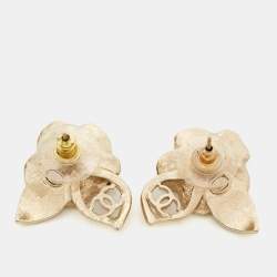 Pre Owned Chanel CC Flower Crystals Gold Tone Earring