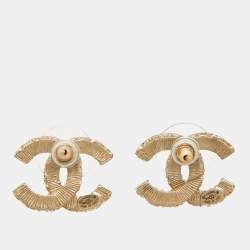 Pre Owned Chanel CC Enamel Gold Tone Earrings