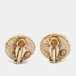 Pre Owned Chanel CC Faux Pearl Gold Tone Earrings