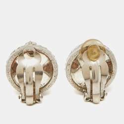 Pre Owned Chanel CC Resin Faux Pearl Silver Tone Earrings
