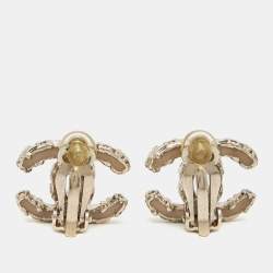 Pre Owned Chanel CC Crystals Enamel Gold Tone Earrings
