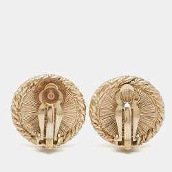 Pre Owned Chanel CC Dome Two Tone  Clip-On Earrings