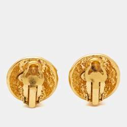 Pre Owned Chanel CC Round Gold Tone Earrings