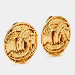 Pre Owned Chanel CC Round Gold Tone Earrings