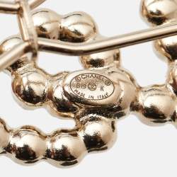 Chanel Logo Crystals Faux Pearl Gold Tone Hair Clip