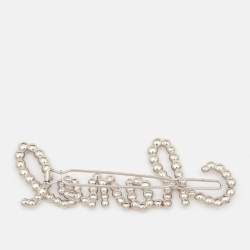 Chanel Logo Crystals Faux Pearl Gold Tone Hair Clip