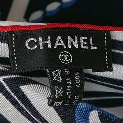 Pre Owned Chanel Blue Printed Silk Scarf 