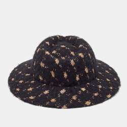 Pre Owned Chanel Navy Blue Fantasy Tweed Runway Boater Hat M