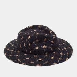 Chanel Navy Blue Fantasy Tweed Runway Boater Hat M