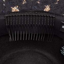 Pre Owned Chanel Navy Blue Fantasy Tweed Runway Boater Hat M