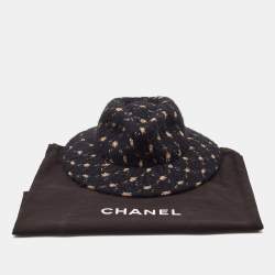 Pre Owned Chanel Navy Blue Fantasy Tweed Runway Boater Hat M