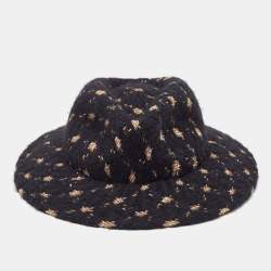 Pre Owned Chanel Navy Blue Fantasy Tweed Runway Boater Hat M