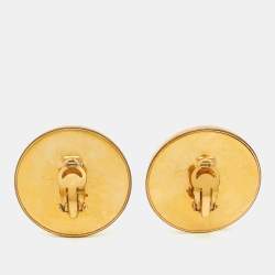 Chanel CC Boucles d'oreilles Resin Gold Tone Large Clip On Earrings 