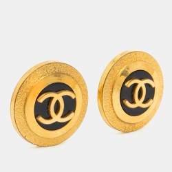 Chanel CC Boucles d'oreilles Resin Gold Tone Large Clip On Earrings 