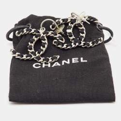 Chanel Black Satin Silver Tone CC Chain Logo Dangle Earrings