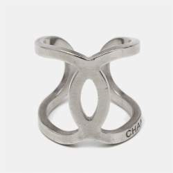 Chanel CC Silver Tone Ring Size 56
