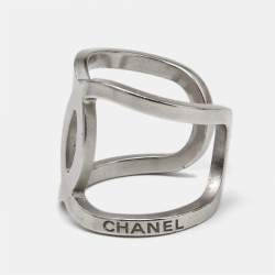 Chanel CC Silver Tone Ring Size 56