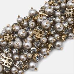 Carolina Herrera CH Crystals Faux Pearl Gold Tone Bracelet