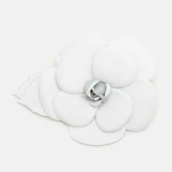 Chanel White Leather Camellia Brooch