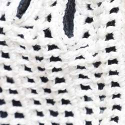 Chanel Navy Blue/White Leather and Crochet Fingerless Gloves