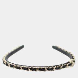 Chanel Black & Silver Leather and Metal CC Classic Chain Headband