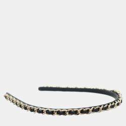Chanel Black & Silver Leather and Metal CC Classic Chain Headband