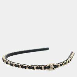 Chanel Black & Silver Leather and Metal CC Classic Chain Headband