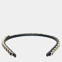 Chanel Black & Silver Leather and Metal CC Classic Chain Headband