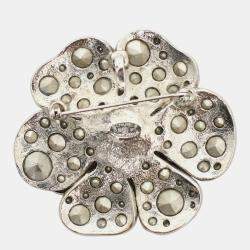Chanel Silver Metal and Crystal Embellishments Camelia CC Brooch