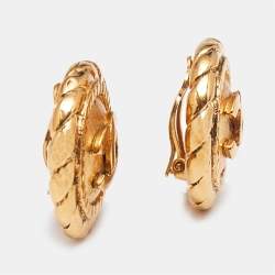 Pre Owned Chanel CC Round Gold Tone Clip On Earrings