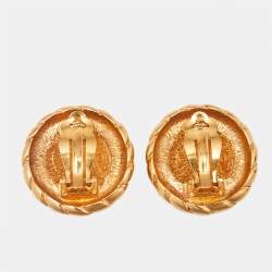 Pre Owned Chanel CC Round Gold Tone Clip On Earrings