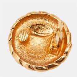 Pre Owned Chanel CC Round Gold Tone Clip On Earrings