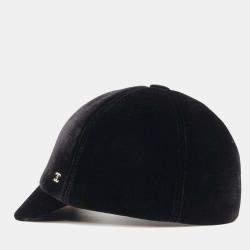 Chanel Black Velour CC Logo Cap Size L