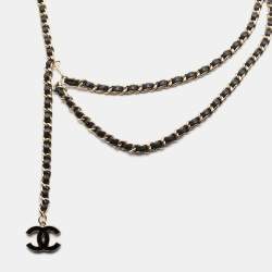 Pre Owned Chanel CC Leather Woven Gold Tone Belt