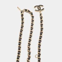 Pre Owned Chanel CC Leather Woven Gold Tone Belt