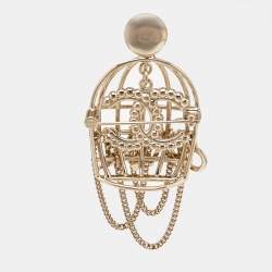 Chanel Cage CC Crystal Faux Pearl Gold Tone Brooch