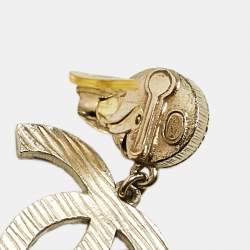 Chanel CC Faux Pearl Enamel Gold Tone Earrings