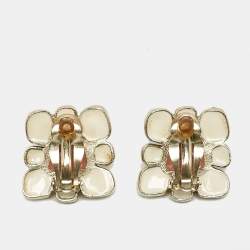 Chanel  CC Enamel Resin Gold Tone Earrings